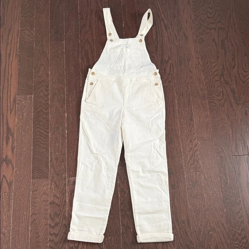 NWOT Pilcro and the Letterpress White Denim Overalls Size 27